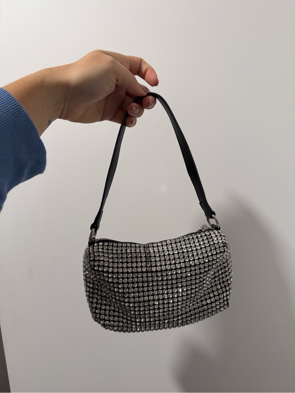 Crystal-Embellished Black Evening Shoulder Bag